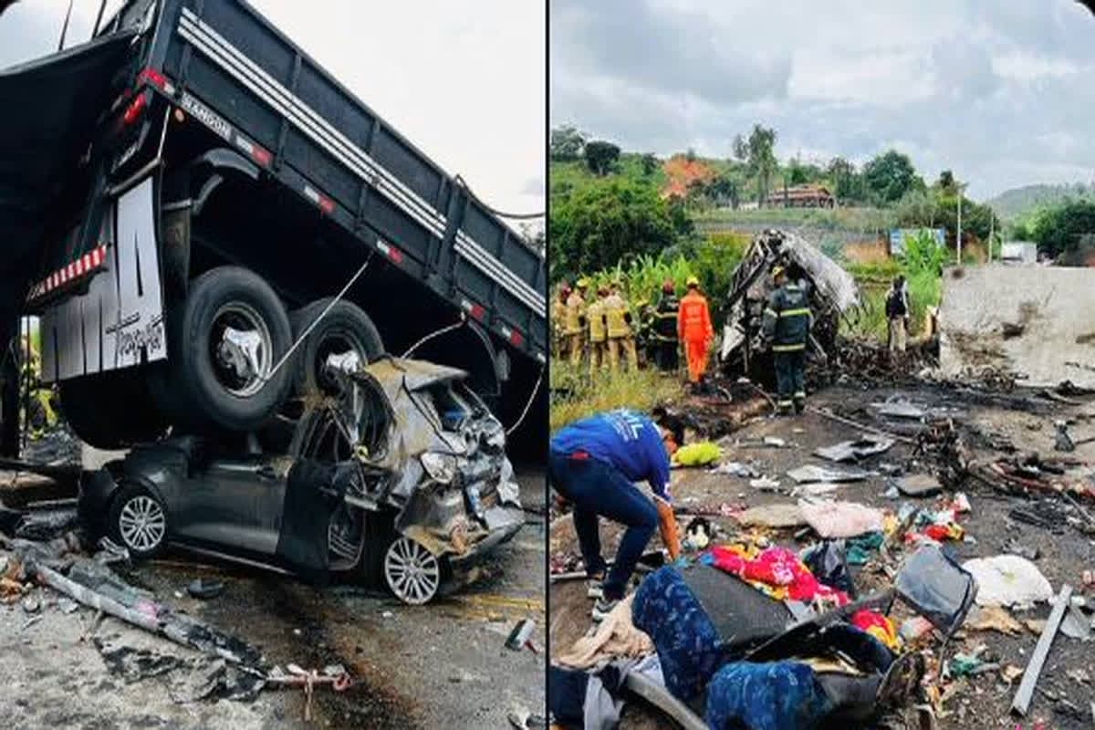 Brazil Road Accident News : 22 यात्रियों की मौत, 13 की हालत गंभीर, बस और ट्रक के बीच हुई जोरदार भिड़ंत