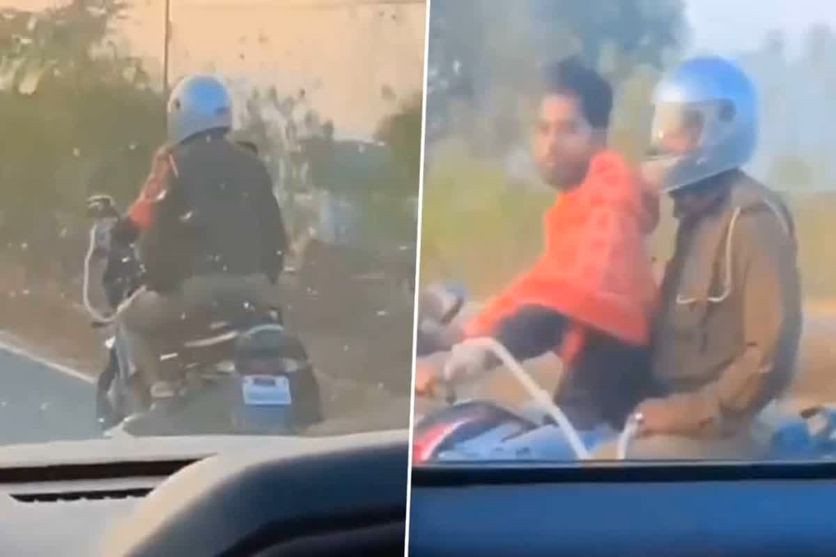Viral video : पुलिसकर्मी को बैठाकर बाइक चला रहा था हथकड़ी लगा आरोपी, वायरल हुआ वीडियो