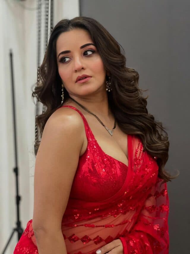 Monalisa Hot Pic: डीपनेक ब्लाउज और रेड शिमरी साड़ी में हुस्न की मल्लिका लगी मोनालिसा