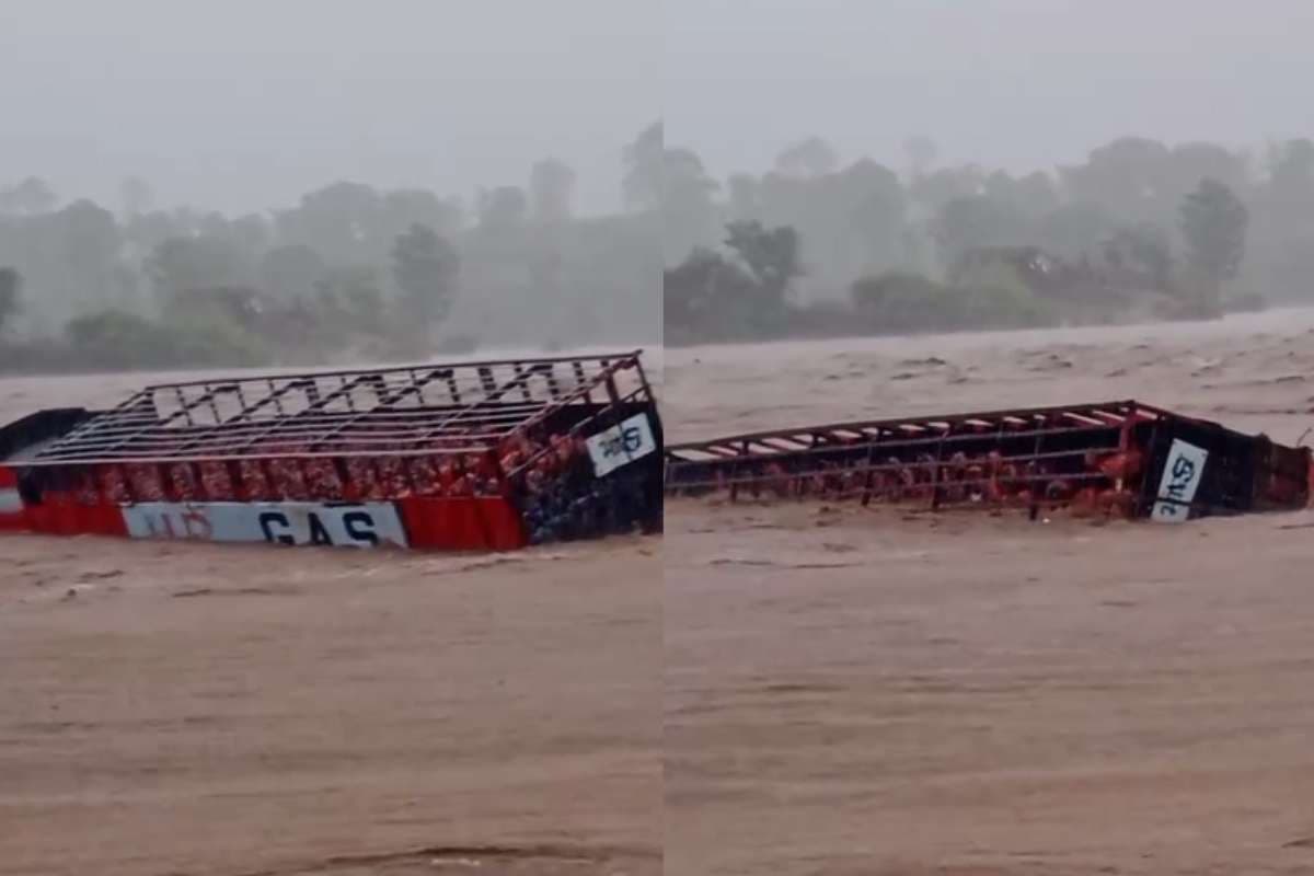 Truck Drowned in River: माचिस के डिब्बे की तरह उफनती नदी में बह गया सिलेंडर से भरा ट्रक, नदी में तैरने लगे गैस सिलेंडर, वीडियो देखकर दहल जाएगा दिल
