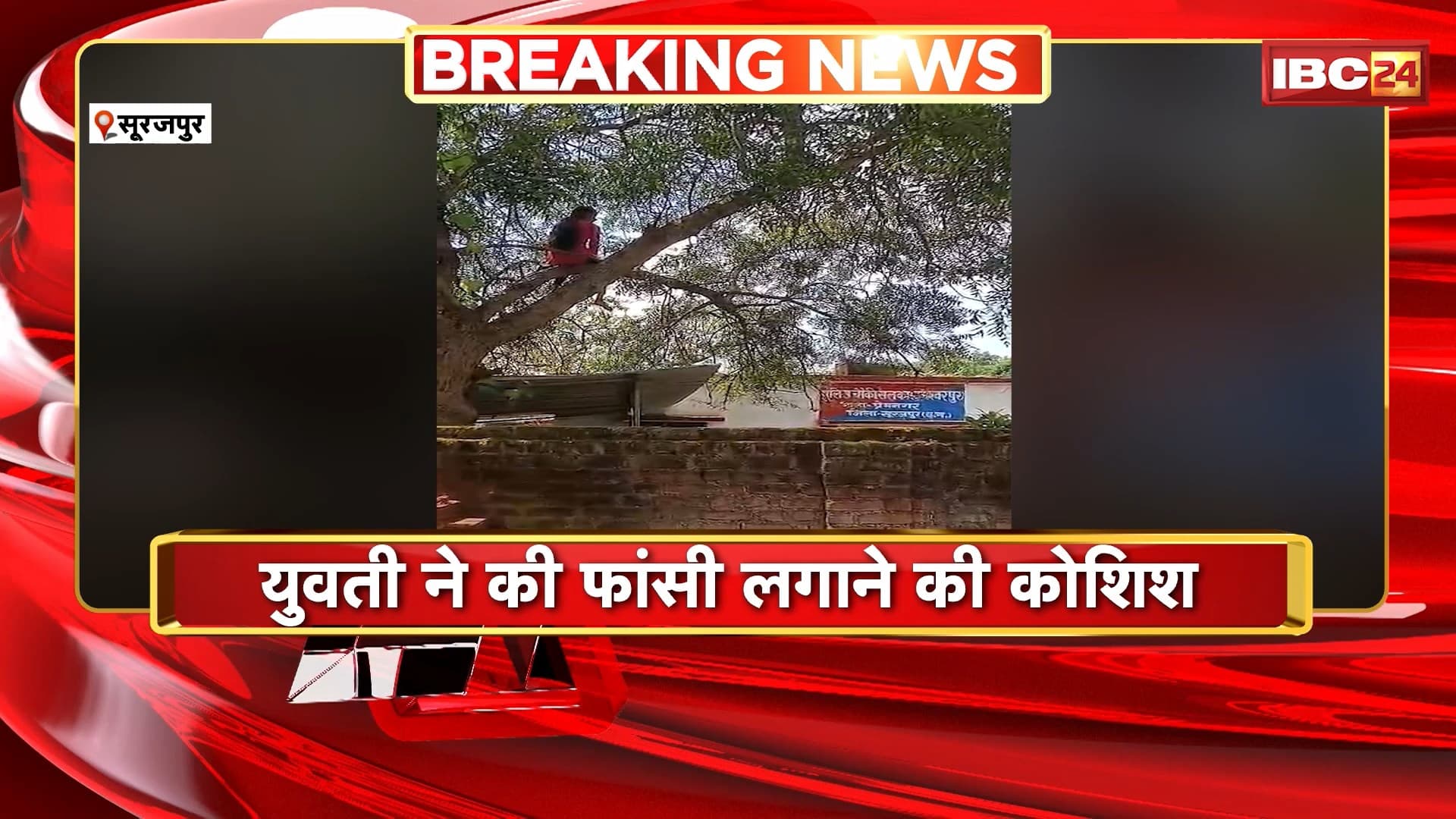 Surajpur News: थाना परिसर के पेड़ पर चढ़कर युवती ने किया हंगामा | युवती ने की फांसी लगाने की कोशिश