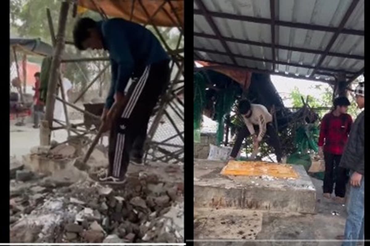 Shrine Demolish Video: हिंदू रक्षा दल के कार्यकर्ता ने हथौड़े से तोड़ी इस जगह पर बनी मजार, इमरान प्रतापगढ़ी ने कहा ‘पता नहीं कहां सोई है…’