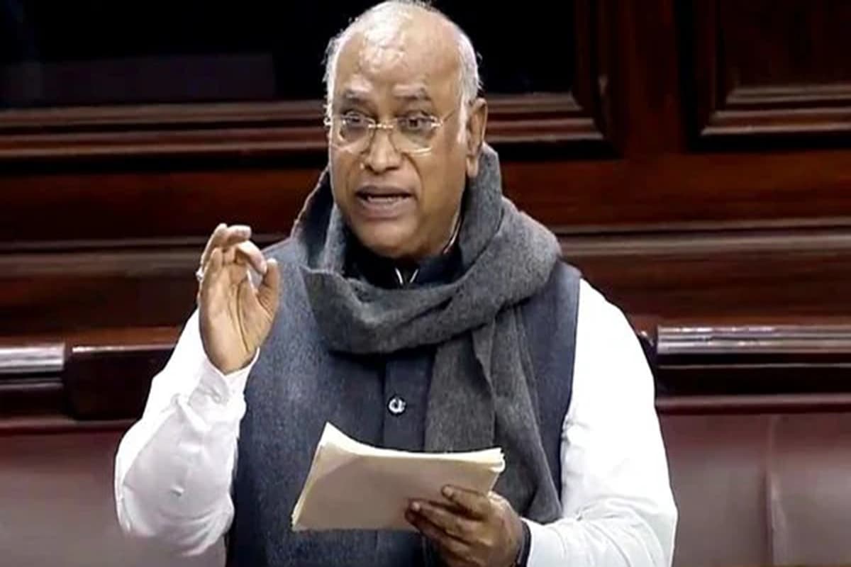 Kharge Speech in Rajya Sabha. Image Source- IBC24 Archive