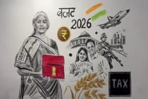 Union Budget 2026 : केंद्रीय बजट से पहले कलाकार ने दीवार पर उकेरी उम्मीदों की तस्वीर, ‘जय जवान-जय किसान’ की कामना