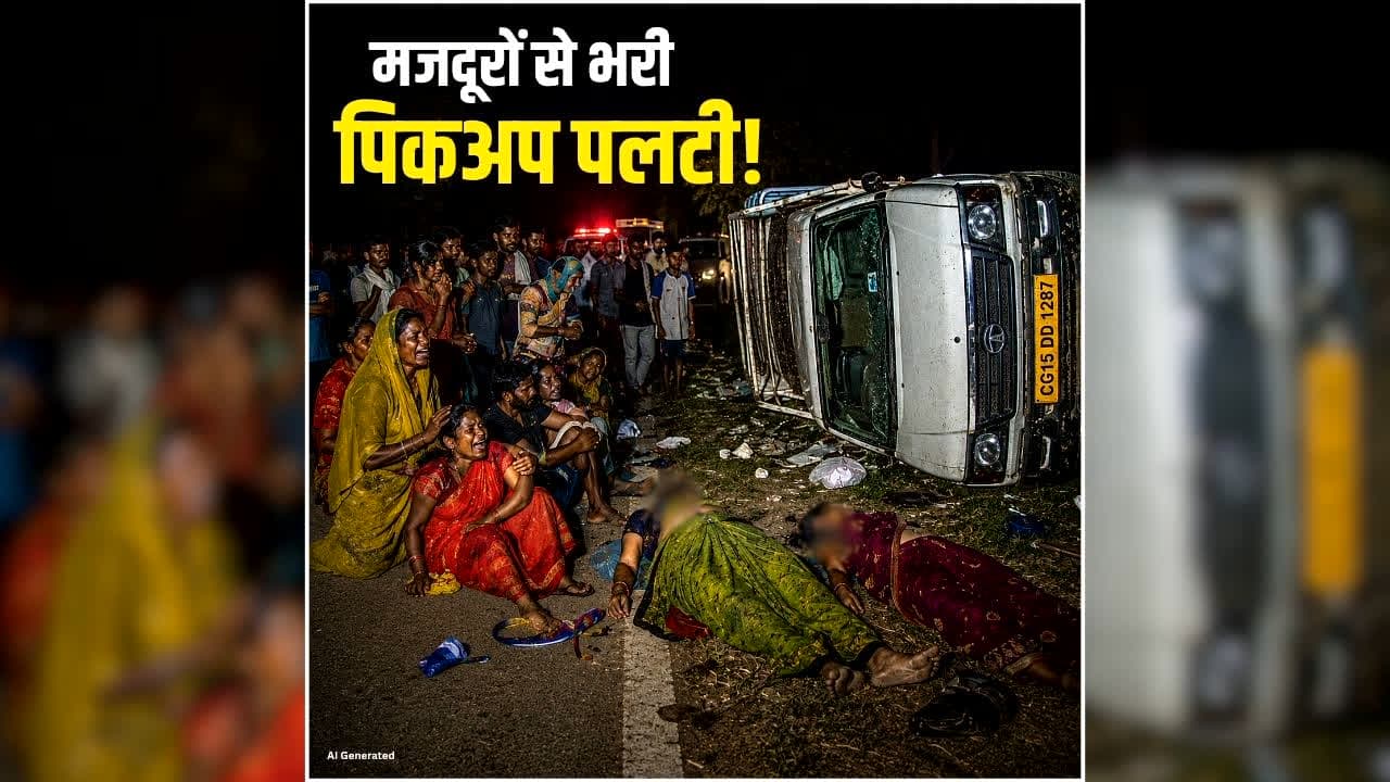 Balrampur Road Accident: छत्तीसगढ़ में दर्दनाक सड़क हादसा, मजदूरों से भरी पिकअप पलटी, सड़क पर बिखर गई लाशें, 10 घायल