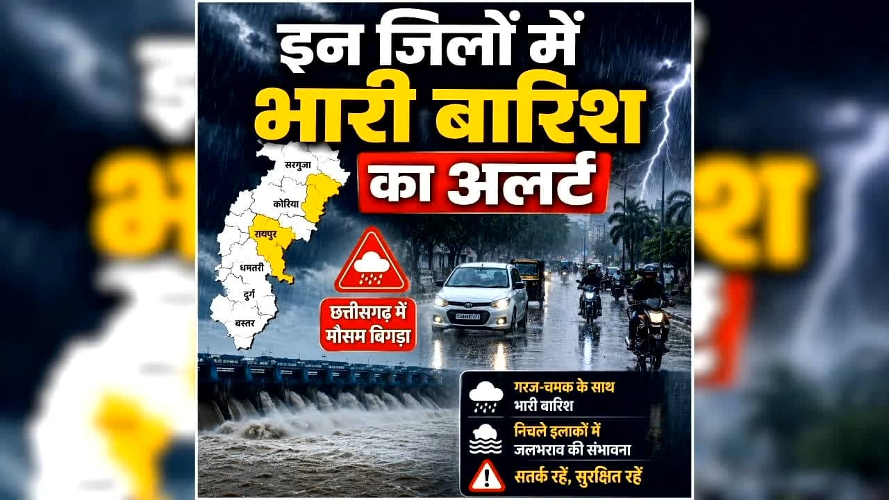 Chhattisgarh Me Aaj Ka Mausam: प्रदेश के इन जिलों में अगले 2 दिनों तक होगी भारी बारिश, मौसम विभाग ने जारी किया अलर्ट, राजधानीवासी घर से निकलने से पहले जान लें मौसम का हाल
