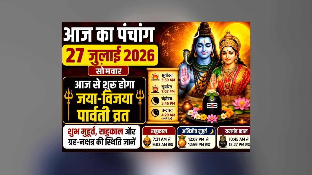 Aaj Ka Panchang 27 July 2026 : आज से शुरू होगा जया-विजया पार्वती व्रत, जानें शुभ मुहूर्त, राहुकाल और आज का पंचांग