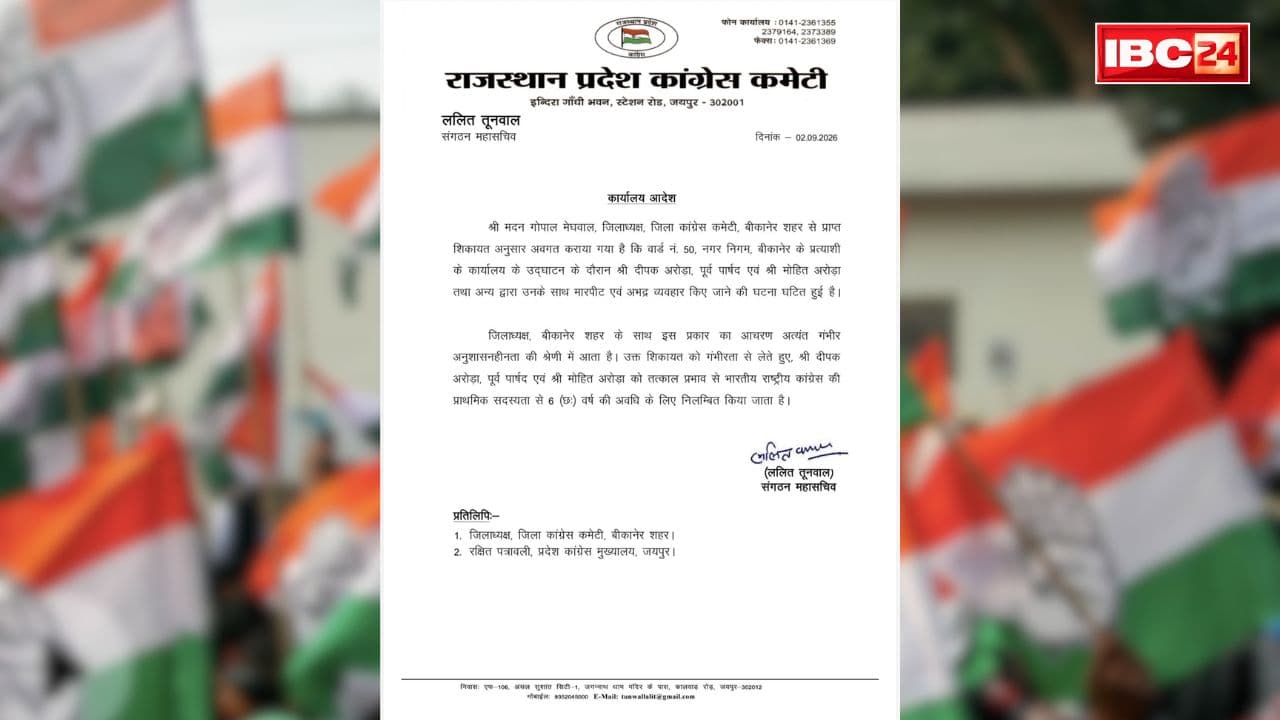 Congress Parshad Expulsion Order: कांग्रेस के इतने पार्षद 6 साल के लिए पार्टी से निष्कासित.. सामने आया था वीडियो, अब संगठन महासचिव ने जारी किया आदेश