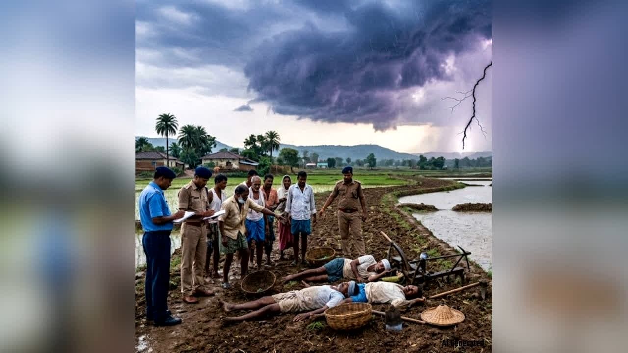Bilaspur Lightning Strike: छत्तीसगढ़ में मौत बनकर गिरी आकाशीय बिजली, एक झटके में खत्म हो गई कई किसानों की जिंदगियां /image: AI Generated