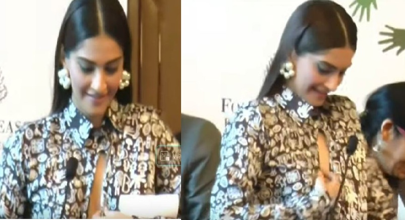 ऊप्स मोमेंट! इवेंट के दौरान खुले Sonam Kapoor की शर्ट के बटन, गिरने से बाल बाल बचीं एक्ट्रेस