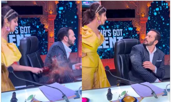 शिल्पा शेट्टी को शो के बीच आया गुस्सा, रोहित शेट्टी के कंधे पर फोड़ दी कांच की बोतल! देखें वीडियो