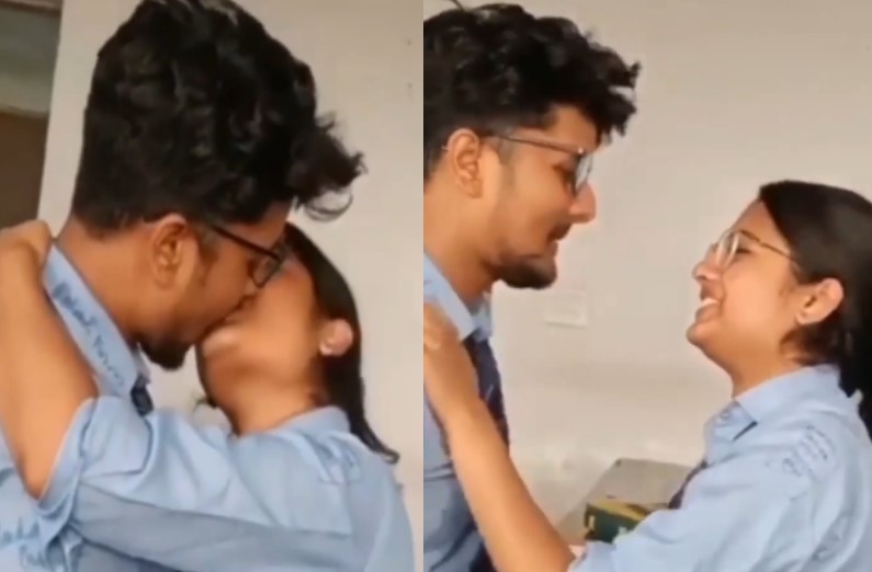 क्लास रूम में छात्रा ने बिंदास होकर छात्र को किया Lip Kiss, किसी ने लीक कर दिया स्कूल में रोमांस का वीडियो