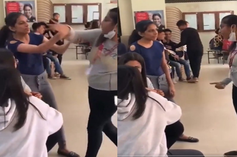 Girls Fight : कॉलेज में ही आपस में भिड़ गई दो छात्राएं, एक-दूसरे पर जमकर बरसाए थप्पड़, देखें वीडियो