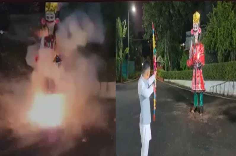 मुख्यमंत्री निवास में दिखी दशहरे की धूम, सीएम के बेटे कार्तिकेय चौहान ने किया रावण दहन