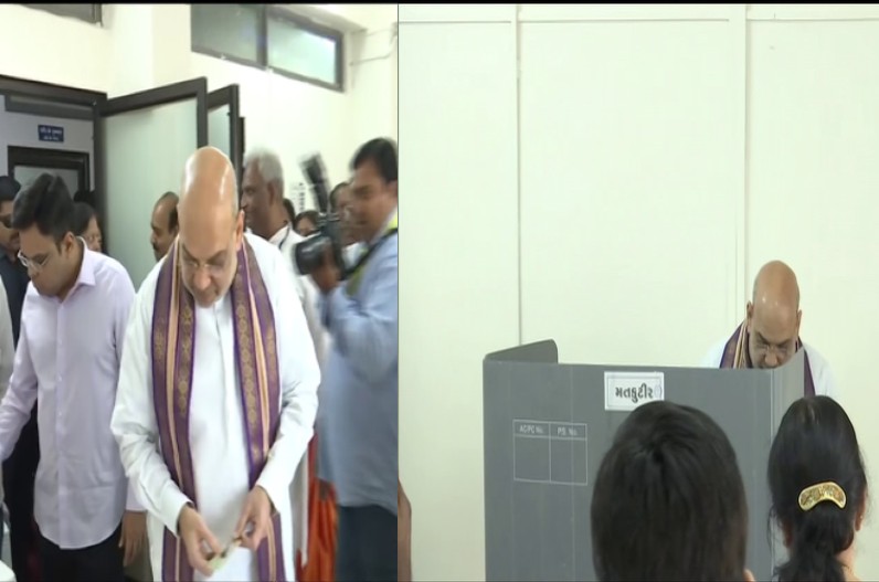 Home minister Amit shah cast his vote: केंद्रीय गृहमंत्री अमित शाह पहुंचे नारणपुर, पूरे परिवार के साथ किया मतदान