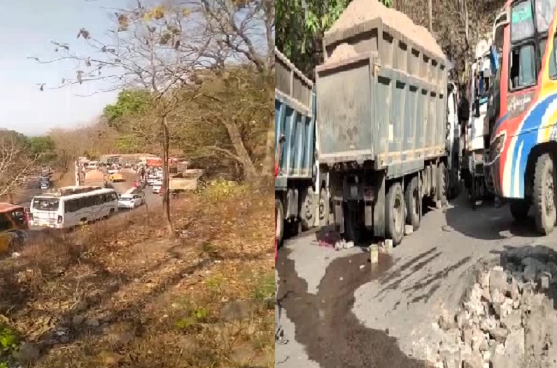 Panna News: अजयगढ़ घाटी में लगा 10 किमी लंबा जाम, पन्ना से बांदा-कानपुर मार्ग बंद