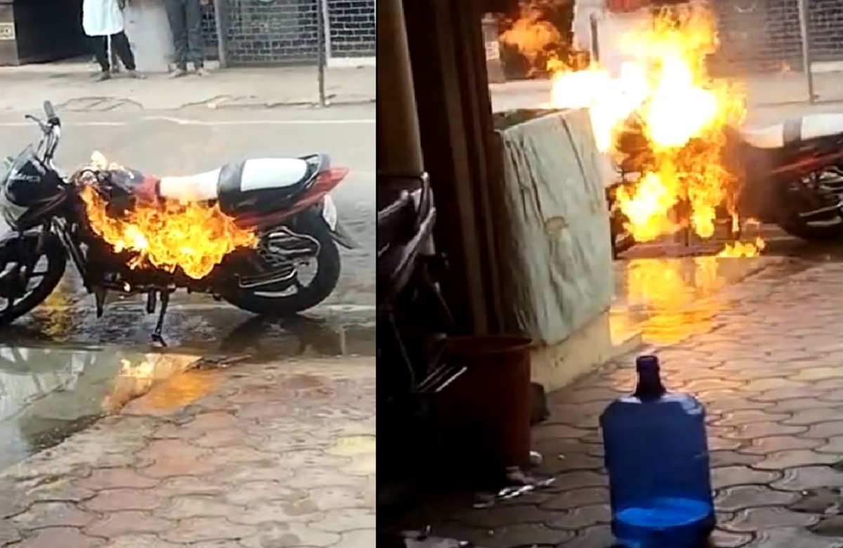 Shivpuri news: बीच बाजार धूं-धूं कर जल उठी बाइक, मची अफरा-तफरी