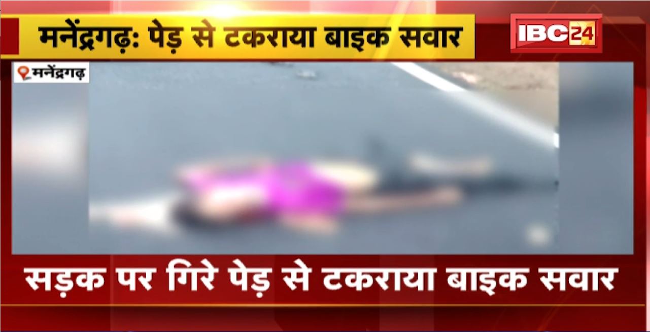 Manendragarh Road Accident : सड़क पर गिरे पेड़ से टकराया बाइक सवार। हादसे में बाइक सवार की मौके पर मौत
