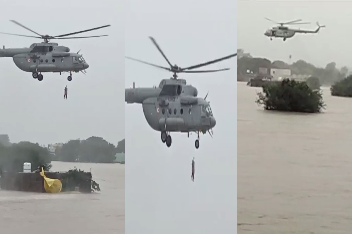 Rescue of pregnant woman by helicopter: बाढ़ में फंसी गर्भवती महिला के लिए उपर से आई मदद, हेलिकॉप्टर से किया गया रेस्क्यू