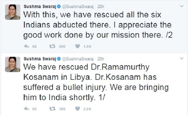 फिर चली सुषमा स्वराज की ट्वीटर डिप्लोमेसी, लीबिया में किडनैप भारतीय नागरिक रिहा