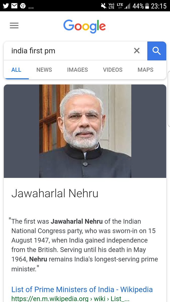 गूगल की बड़ी गलती, देश के पहले PM की जगह दिखाई वर्तमान PM मोदी की फोटो